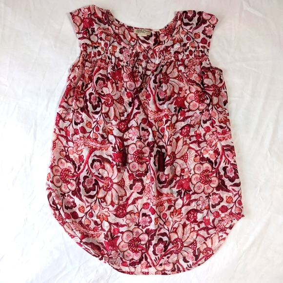 Lucky Brand Sheer Floral Print V neck Top Pink white Size XS - Picture 1 of 7